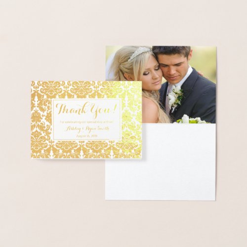 Damask Real Gold Foil Wedding Photo Thank you Foil Card