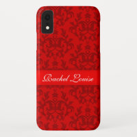 Damask red add your own name iphone case