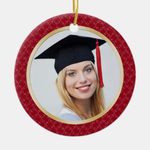 Damask red and gold Graduation photo Ornament