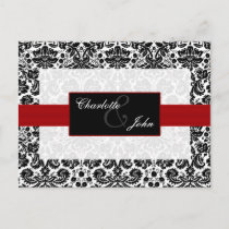 damask red,black and white  Save the Date Announcement Postcard