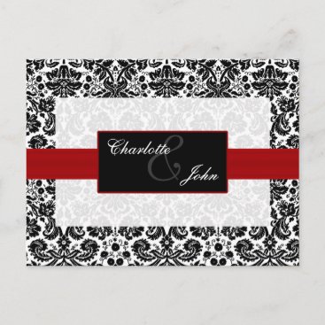 damask red,black and white  Save the Date Announcement Postcard