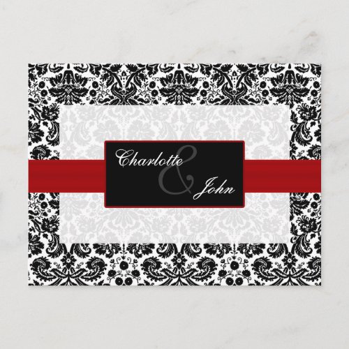 damask redblack and white  Save the Date Announcement Postcard