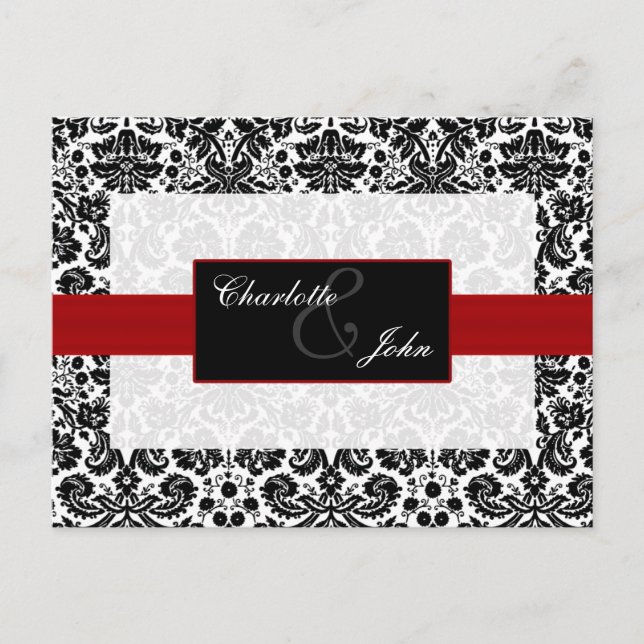 damask red,black and white  Save the Date Announcement Postcard (Front)