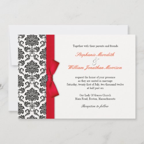 Damask Red Bow Wedding Invitation