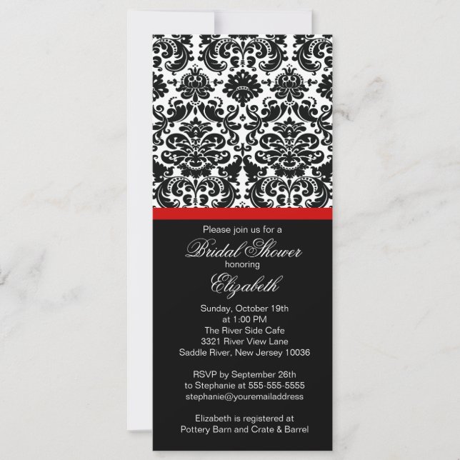 Damask Red Bridal Shower Invitation (Front)