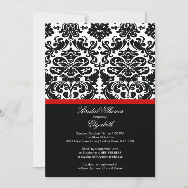 Damask Red Bridal Shower Invitation (Front)