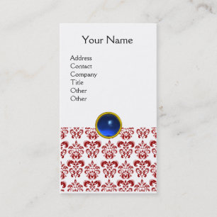 DAMASK RED MONOGRAM gem blue white Business Card