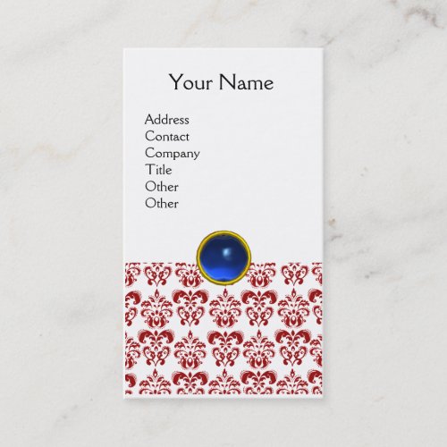 DAMASK RED MONOGRAM gem blue white Business Card