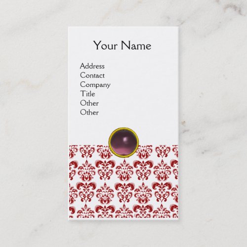 DAMASK RED MONOGRAM gem purple light white Business Card