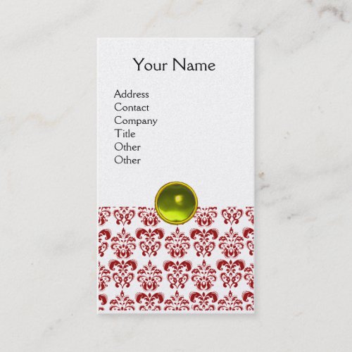 DAMASK RED MONOGRAM gem yellow pearl Business Card