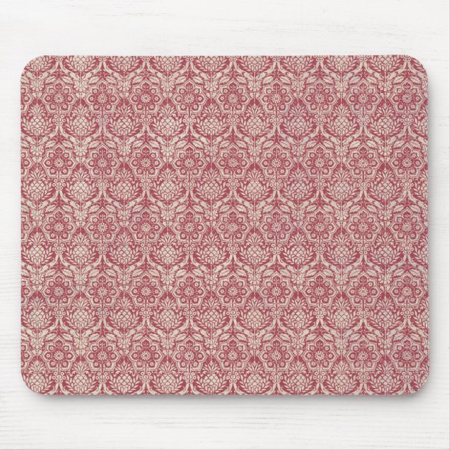 Damask Red Pattern Mouse Pad (Front)