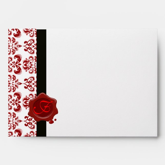 DAMASK RED WAX SEAL MONOGRAM ENVELOPE (Front)