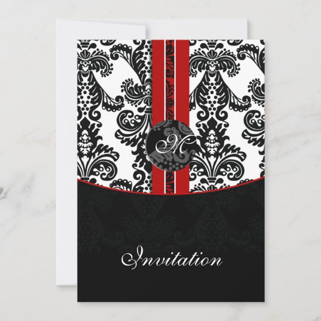 damask red wedding invitation (Front)