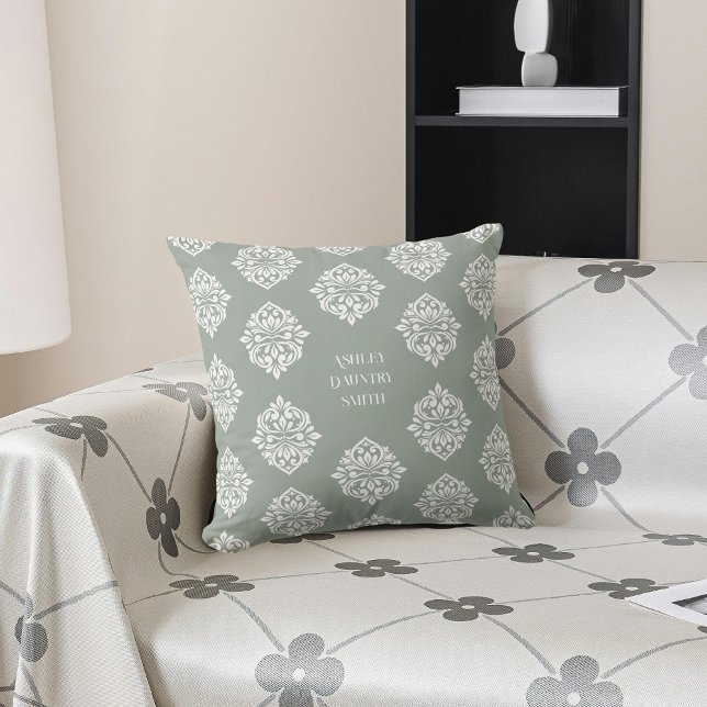 Damask Regency Classic Pale Olive Throw Pillow (Creator Uploaded)