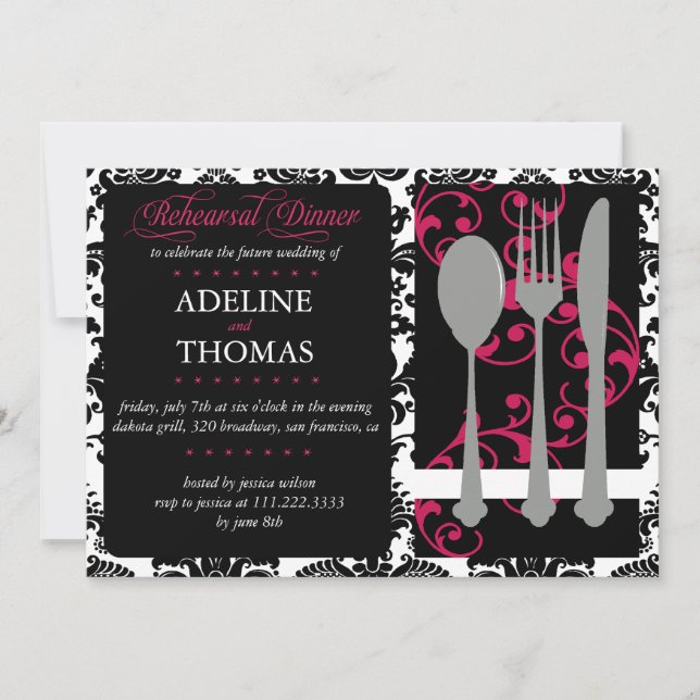 Damask Rehearsal Dinner : Invitation (Front)