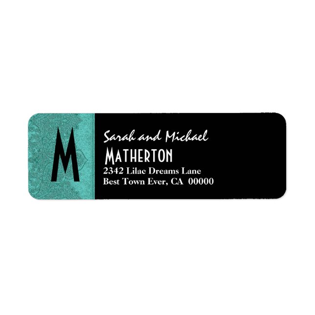 Damask Ribbon Modern Monogram Green Black V007 Label (Front)