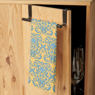 Damask robins egg blue old world brick pattern kitchen towel