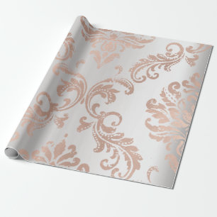 Damask Rose Gold Metallic Gray Ombre Cottage Wrapping Paper