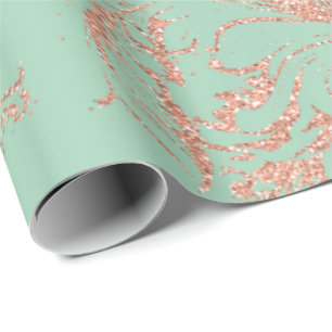 Damask Rose Gold Mint Royal Antonietta Cottage Wrapping Paper