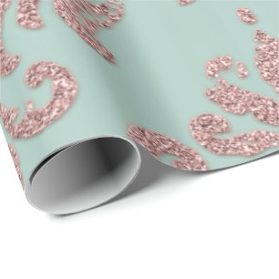 Damask Rose Gold Royal Metallic Glitter Wrapping Paper