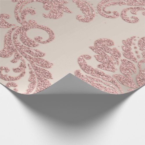 Damask Rose Gold Royal Metallic Ivory Glitter Wrapping Paper