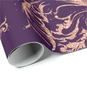 Damask Rose Gold Royal Purple Antonietta Cottage Wrapping Paper