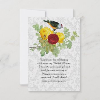 Damask Roses And Songbird Bridal Shower  Thank You Card by Susang6 at Zazzle