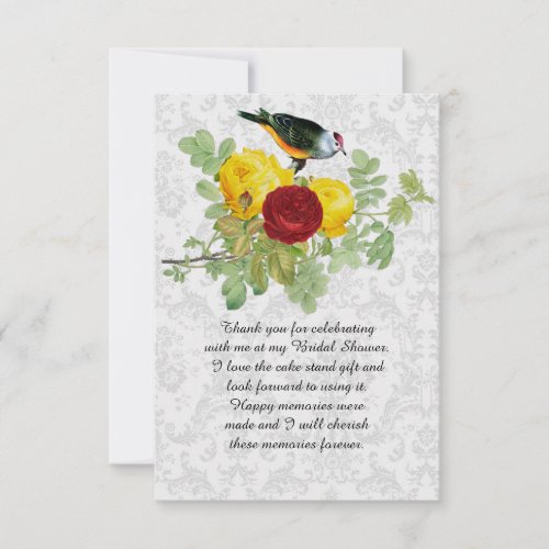 Damask Roses and Songbird Bridal Shower  Thank You Card