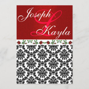 Damask & Roses Elegant Red & Black & White Wedding Invitation