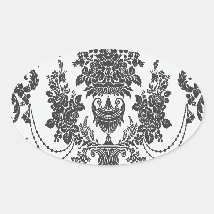damask roses white and black.ai oval sticker