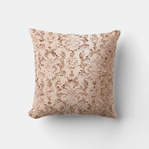 Damask Royal Glitter Blush Copper Rose Gold Throw Pillow