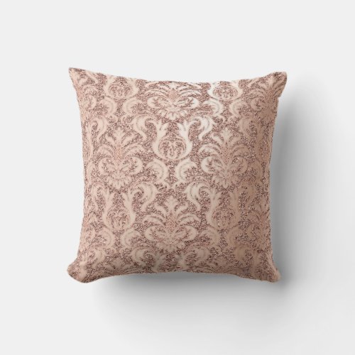 Damask Royal Glitter Blush Skinny Pink Rose Gold Throw Pillow