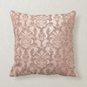 Damask Royal Glitter Blush Skinny Pink Rose Gold Throw Pillow