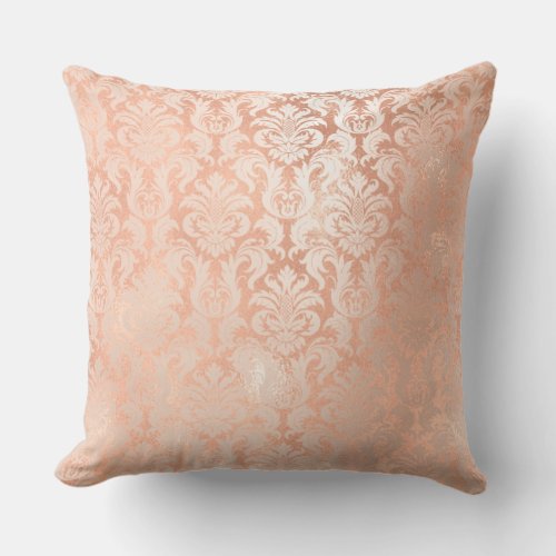 Damask Royal Metal Copper Peach Pink Rose Gold Throw Pillow