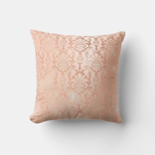 Damask Royal Metal Copper Peach Pink Rose Gold Throw Pillow