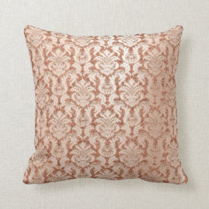 Damask Royal Metal Skinny Peach Pink Rose Gold Throw Pillow