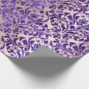 Damask Royal Purple Amethyst Violet Blush Skinny Wrapping Paper