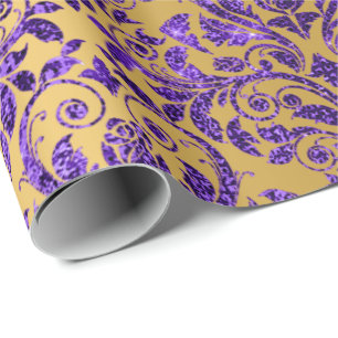 Damask Royal Purple Amethyst Violet Gold Honey Wrapping Paper