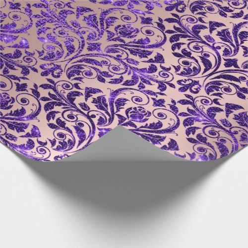 Damask Royal Purple Amethyst Violet Rose Gold Wrapping Paper