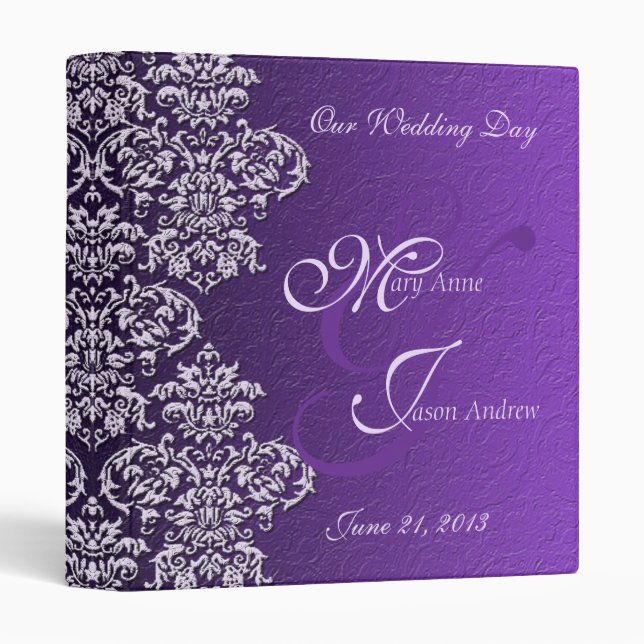 Damask Royal Purple Wedding Binder (Front/Spine)