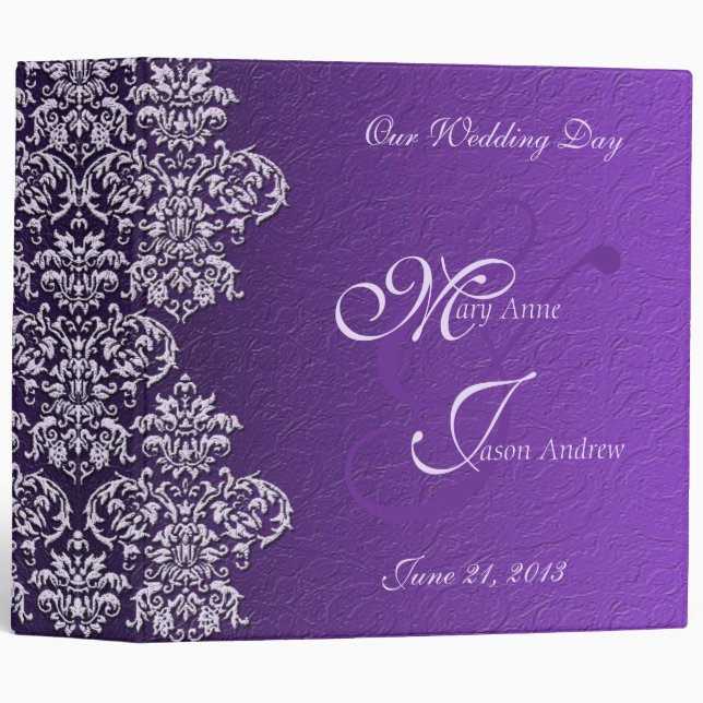 Damask Royal Purple Wedding Binder (Front/Spine)