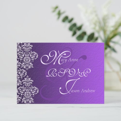 Damask Royal Purple Wedding RSVP Card