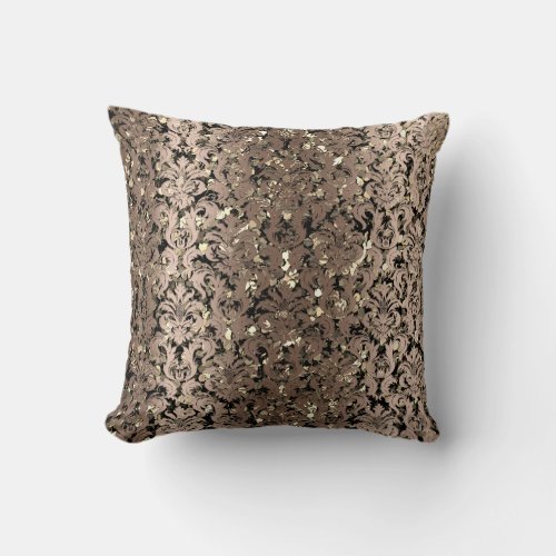 Damask Royal Sepia Gold Black Beige Metallic Throw Pillow