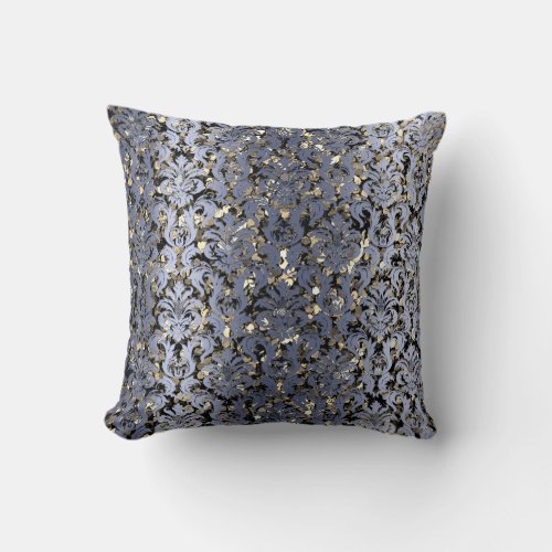 Damask Royal Sepia Gold Black Blue Navy Metallic Throw Pillow