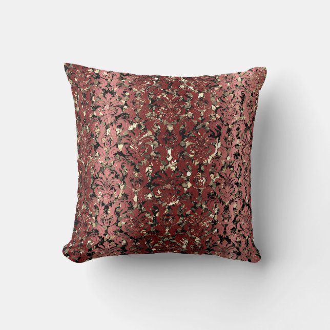 Damask Royal Sepia Gold Black Maroon Burgundy Throw Pillow (Front)