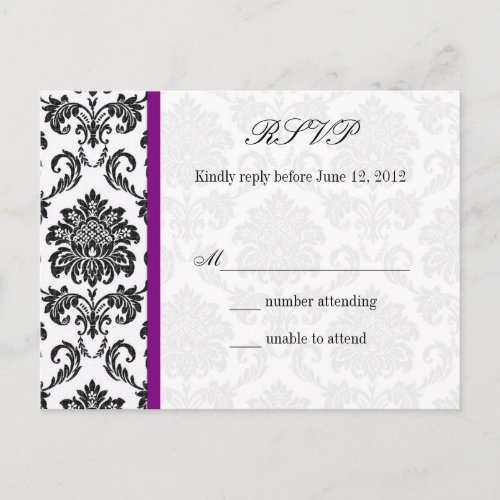 Damask RSVP Postcard with Purple