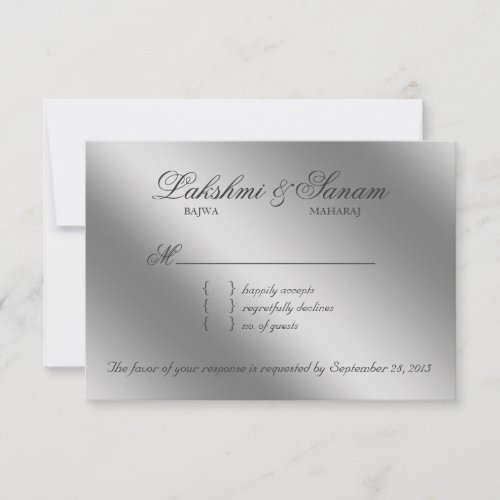 Damask RSVP Wedding Reply Sparkle Teal Silver