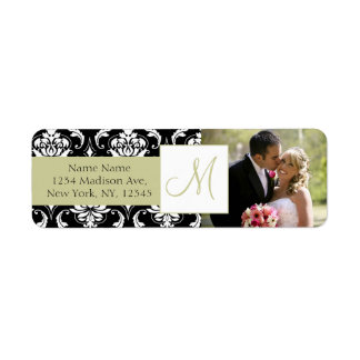 Damask Sage Monogram Photo Wedding Address Labels