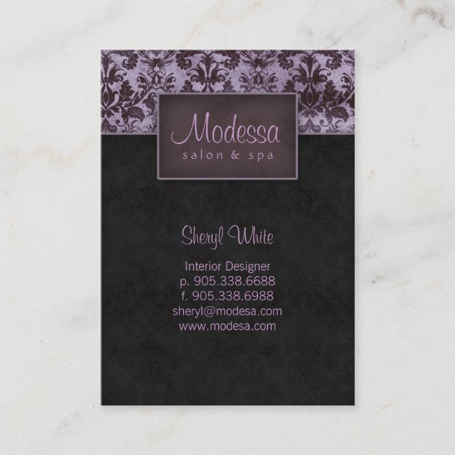 Damask Salon Spa Appointment Card Purple (Front)