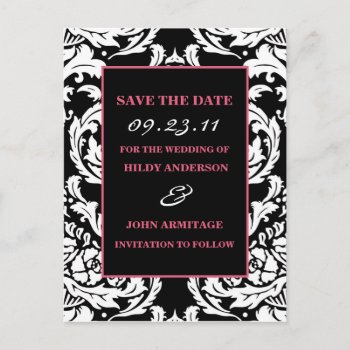 Damask Save The Date Announcement Postcard by designaline at Zazzle